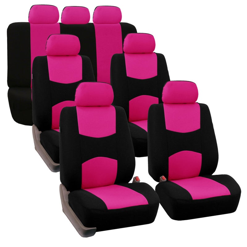 FH Group Flat Cloth Full Set Car Seat Covers Three Row 7 Seater - Universal Fit for Cars, Trucks & SUVs Pink - Image 1